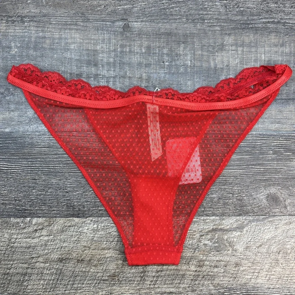 Free People‎ Intimately Mid Week Bikini Underwear Mesh Dotted Fiery Red Sz Small